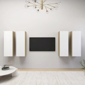 vidaXL Móveis de TV 4 pcs derivados de madeira branco/carvalho sonoma