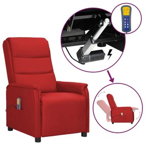 vidaXL Poltrona massagens elevatória couro artificial vermelho tinto