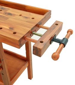 Bancada de trabalho c/ gavetas/tornos 124x52x83cm acácia maciça