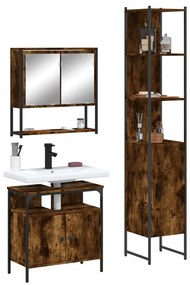 vidaXL 3 pcs conjunto de móveis WC madeira processada carvalho fumado