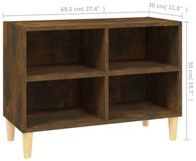 Móvel de TV pernas madeira maciça 69,5x30x50 cm carvalho fumado