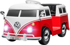 Carro elétrico infantil Volkswagen T1 com licença oficial, 12 V, com 2 motores de arranque suave, 89 x 49 x 41,5 cm, vermelho
