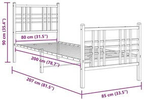 Estrutura de cama com cabeceira e pés 80x200 cm metal preto
