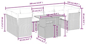 8 pcs conjunto sofás de jardim com almofadões vime PE preto