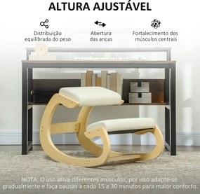 Cadeira Ergonómica de Joelhos com Almofadas Acolchoadas Estrutura de Madeira para Melhor Postura Escritório 55x85x55 cm Creme