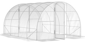 Outsunny Estufa de Túnel 395x295x195 cm Estufa de Jardim com 2 Portas Estufa para Horticultura com Teto Arredondado Transparente