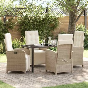 Conjunto de Jantar de 5 Peças vidaXL com Almofadas Bege Poly Rattan