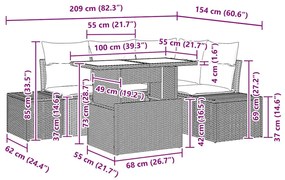 Conjunto de Sofá para Jardim 5 Peças com Almofadas Bejes em Rattan Sin