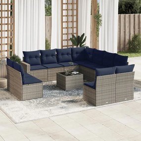 vidaXL 12 pcs conjunto sofás p/ jardim c/ almofadões vime PE cinzento