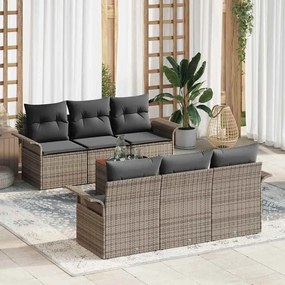 vidaXL Conjunto de Sofás de Jardim 7 Peças com Almofadas Cinza Rattan Polivalente