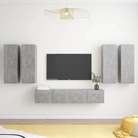 6 pcs conjunto de móveis de TV derivados madeira cinza cimento