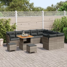 Conjunto de Sofás para Jardim de 12 Peças com Almofadas Cinza Vime Acá