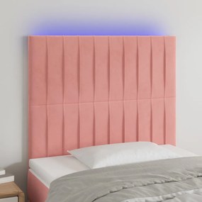 Cabeceira de cama c/ luzes LED veludo 80x5x118/128 cm rosa