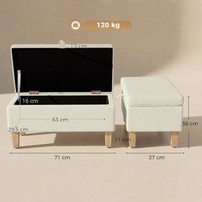 Banco de arrumação 71x37x36 cm, apoio de cama, apoio para os pés almofadado em linho com pés em madeira de borracha, bege