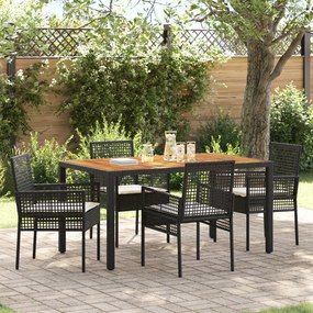 vidaXL Conjunto de Jantar de Jardim de 5 Peças com Almofadas Pretas de Rattan de Polietileno