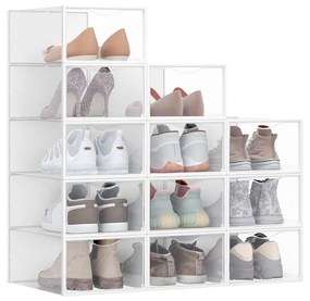 Conjunto de 12 caixas para sapatos com porta 33,2 x 23 x 14,5 cm transparente-branco