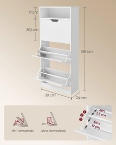 Sapateira com 3 portas, 24 x 60 x 139 cm, branco