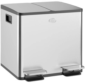 Balde de Lixo de Cozinha com 2 Compartimentos 2x15L Cubo de Lixo de Aç