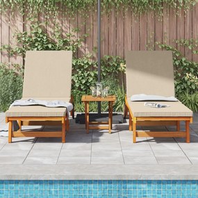 Camas de Sol vidaXL 2 pcs com Rodas e Almofada de Madeira Maciça de Ac
