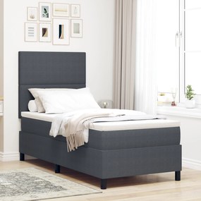 Cama Box Spring com Colchão Cinza Escuro 90x200 cm Tecido Veludo Cordu