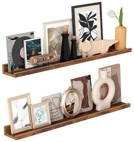 Conjunto de 2 prateleiras de parede 10 x 80 x 5/2 cm castanho vintage