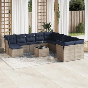 vidaXL 12 pcs conjunto sofás p/ jardim c/ almofadões vime PE cinzento