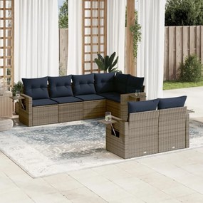 vidaXL 7 pcs conjunto sofás p/ jardim c/ almofadões vime PE cinzento
