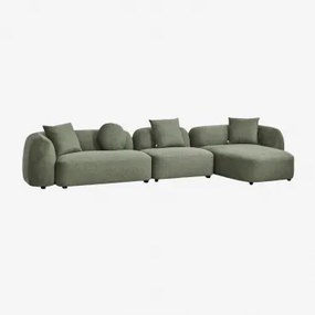 Sofá Modular Chaise Longue Direito De 3 Peças Em Chenille Coco Chenille Verde Sálvia - Sklum