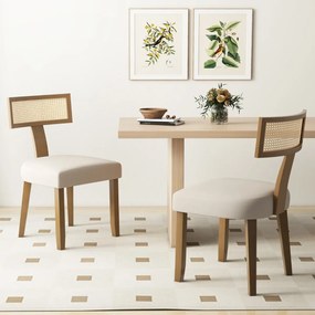 Conjunto de 2 cadeiras de jantar em madeira de borracha, com assento estofado, encosto largo e rattan; para sala de estar, quarto, restaurante e café+