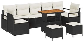 Conjunto de Sofá de Jardim vidaXL 10 Peças com Almofadas Pretas de Vim