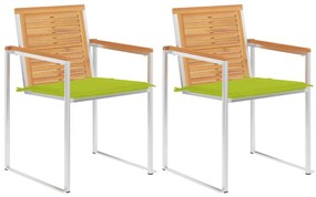 vidaXL Cadeiras de jardim com almofadões 2 pcs teca maciça e aço