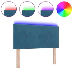 Cabeceira LED vidaXL Botões Estofada Azul Escuro 90 cm Veludo