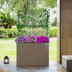 Floreira com 3 vasos para flores em polyrattan com treliça 83 x 30,5 x 146 cm Creme