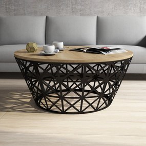 Mesa de Centro Stil Metal Ferforje – Carvalho Preto – 90x90x38 cm