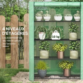 Mini estufa de jardim 120 x 50 x 170 cm de 4 andares com lona de PE reforçada, porta enrolável e prateleiras verde