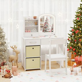 Conjunto de Toucador para Crianças com Espelho Iluminado para Princesas com Luzes Branco
