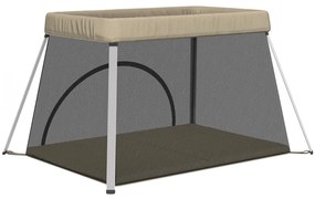 Parque p/ bebés c/ colchão tecido de linho cinzento-acastanhado