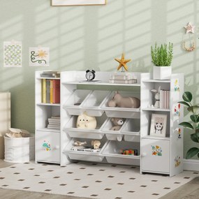 Móvel de arrumação infantil 140 x 30 x 90 cm, estante para brinquedos com 8 caixas removíveis, branco