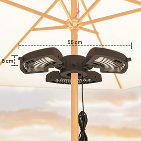 Aquecedor por Infravermelhos para Chapéu de Sol 2400W Aquecedor Exterior Elétrico de Alumínio com 3 Níveis de Aquecimento Ø55x8 cm Preto