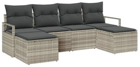 Conjunto de sofá de jardim com 6 peças, almofadas cinza claro em ratta