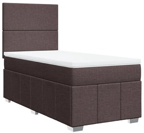 Cama com molas/colchão 100x200 cm tecido castanho-escuro