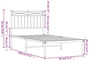 Estrutura de cama com cabeceira 90x190 cm metal branco