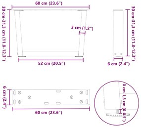 Pés para mesa de centro em V, 2 peças, preto, 60x(30-31,3) cm, aço