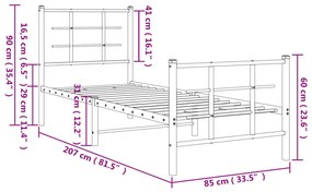 Estrutura de cama com cabeceira e pés 80x200 cm metal preto