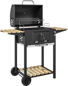 Outsunny Churrasco a Carvão Ajustável em Altura com Grelha Tampa Termômetro Prateleiras Rodas e Abridor de Garrafas Preto | Aosom Portugal