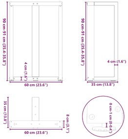 Pés para mesa de bar em forma de T, 2 peças, antracite, 60x35x(90-91)