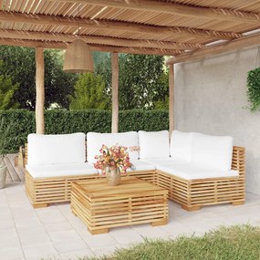 5 pcs conjunto lounge jardim c/ almofadões madeira teca maciça