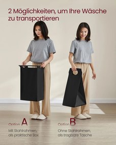 Cesto para roupa suja 143,5 x 33 x 72 cm com prateleira em tecido Oxford preto-castanho