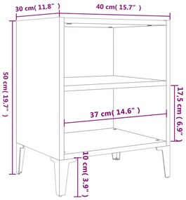 Mesas cabeceiras pernas metal 2pcs 40x30x50cm carvalho castanho