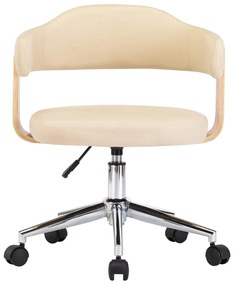 Cadeira escritório giratória madeira curvada/couro artif. creme